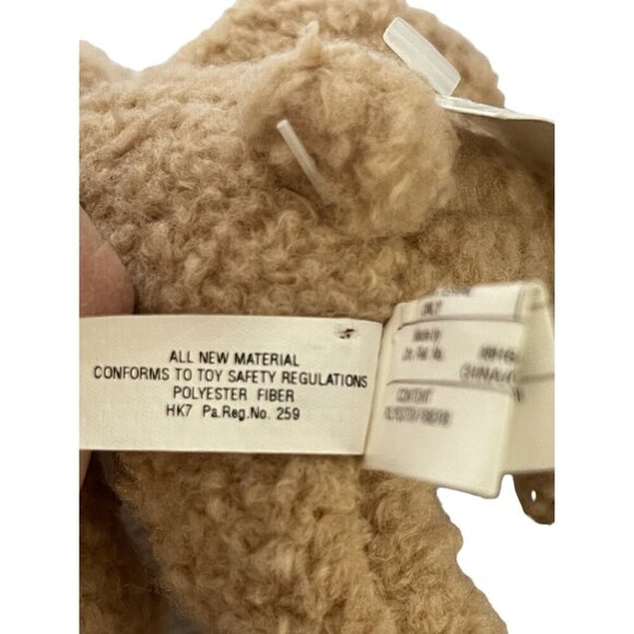 Russ Berrie Small (Mini) Beige Teddy Bear With Burgundy Bow - Picture 6 of 7